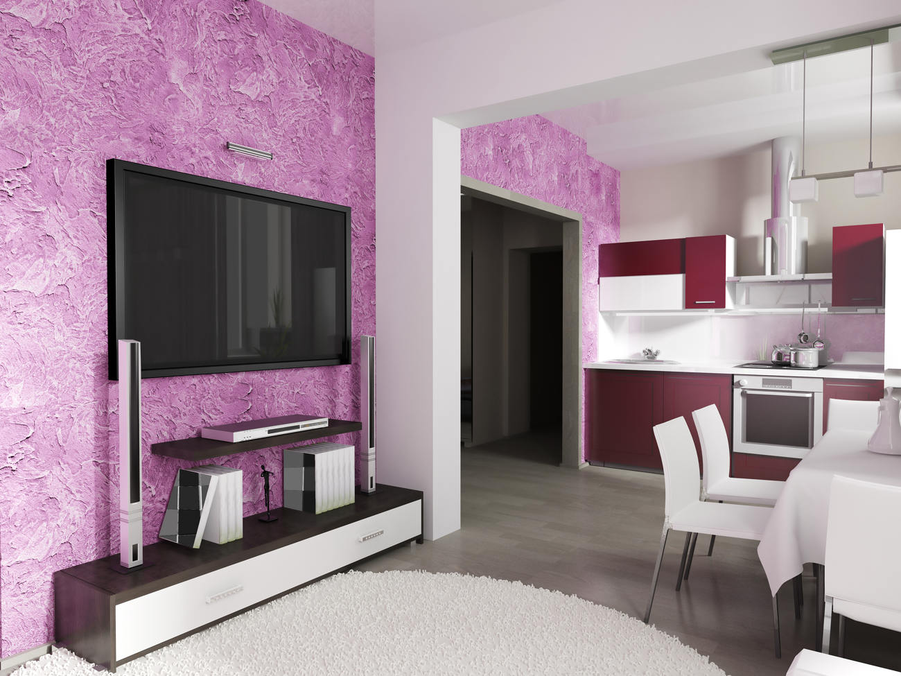 Wohnzimmer mit venezianischem Stuck an den Wänden Wohnzimmer mit venezianischem Stuck an den Wänden