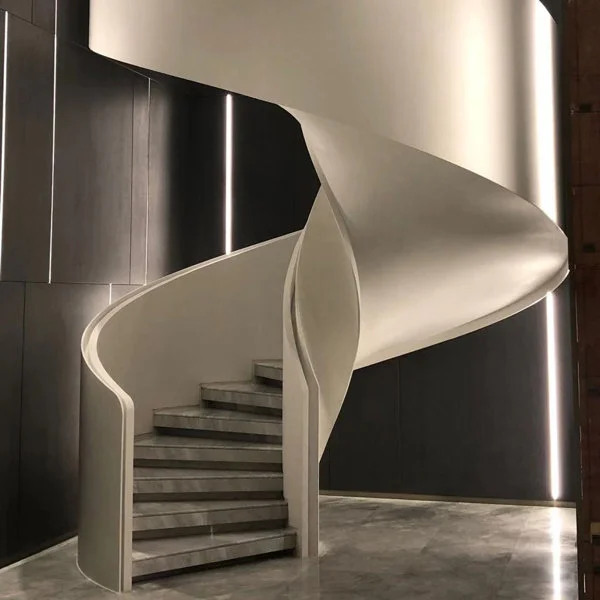 spectacular grey microcement spiral staircase