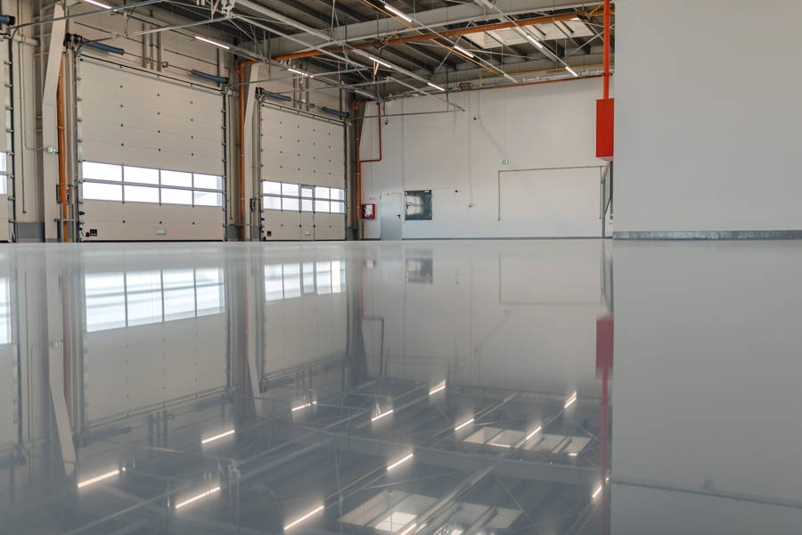 Epoxy resin floor in industrial warehouse
