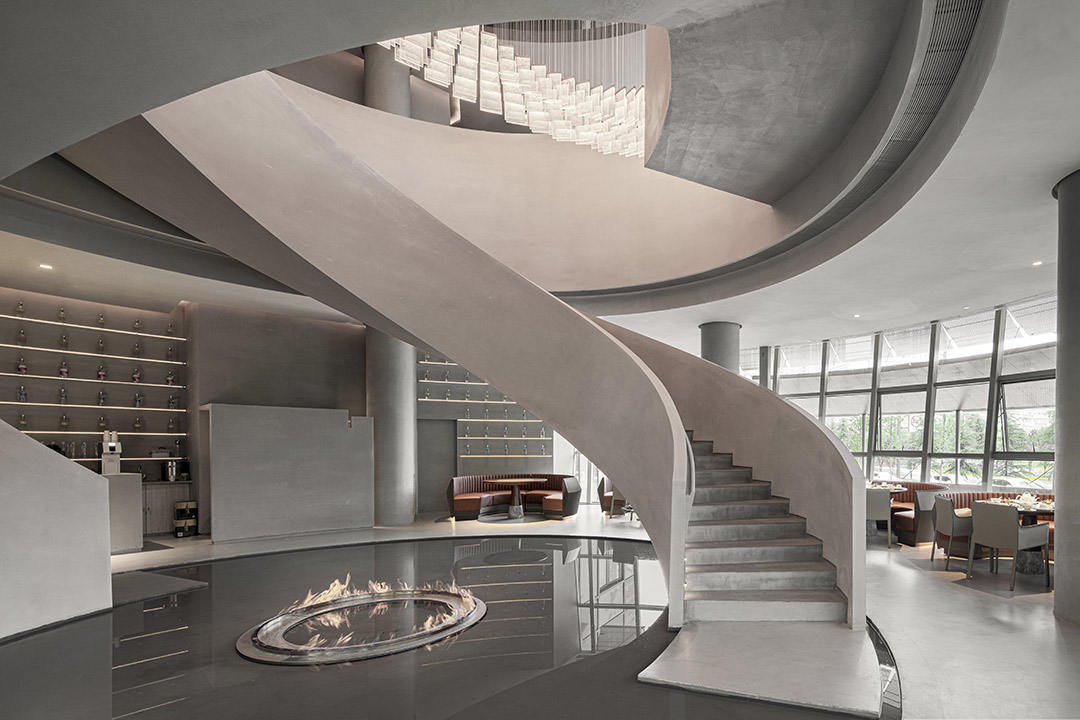 grey microcement staircase hotel China