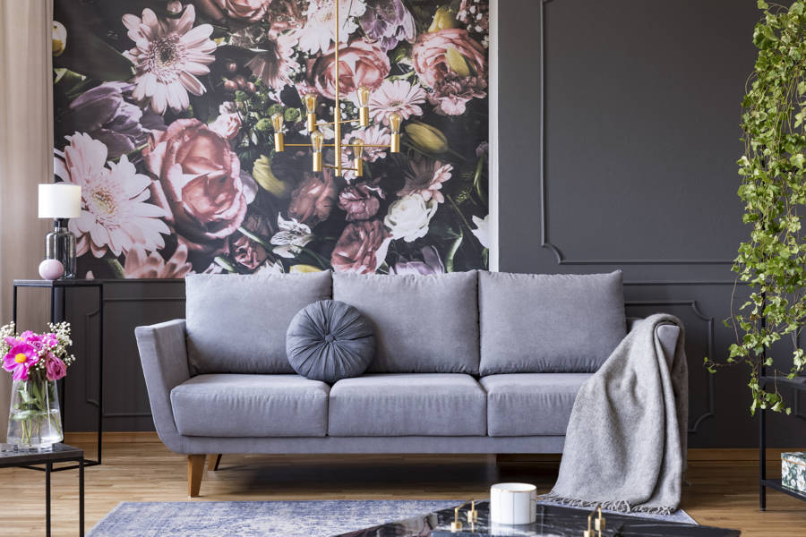 living room with wallpaper as wall cladding