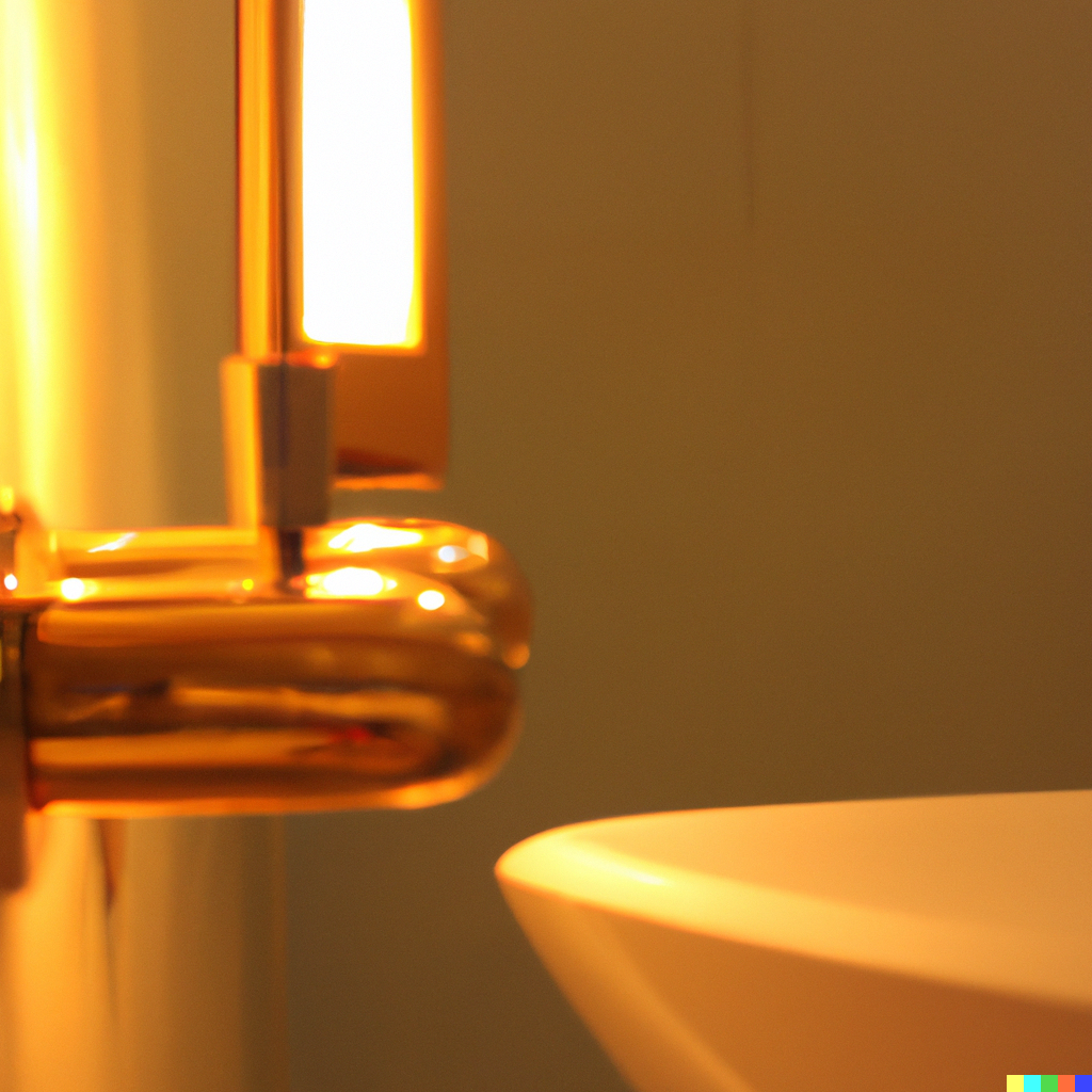 Bathroom with gold appliques