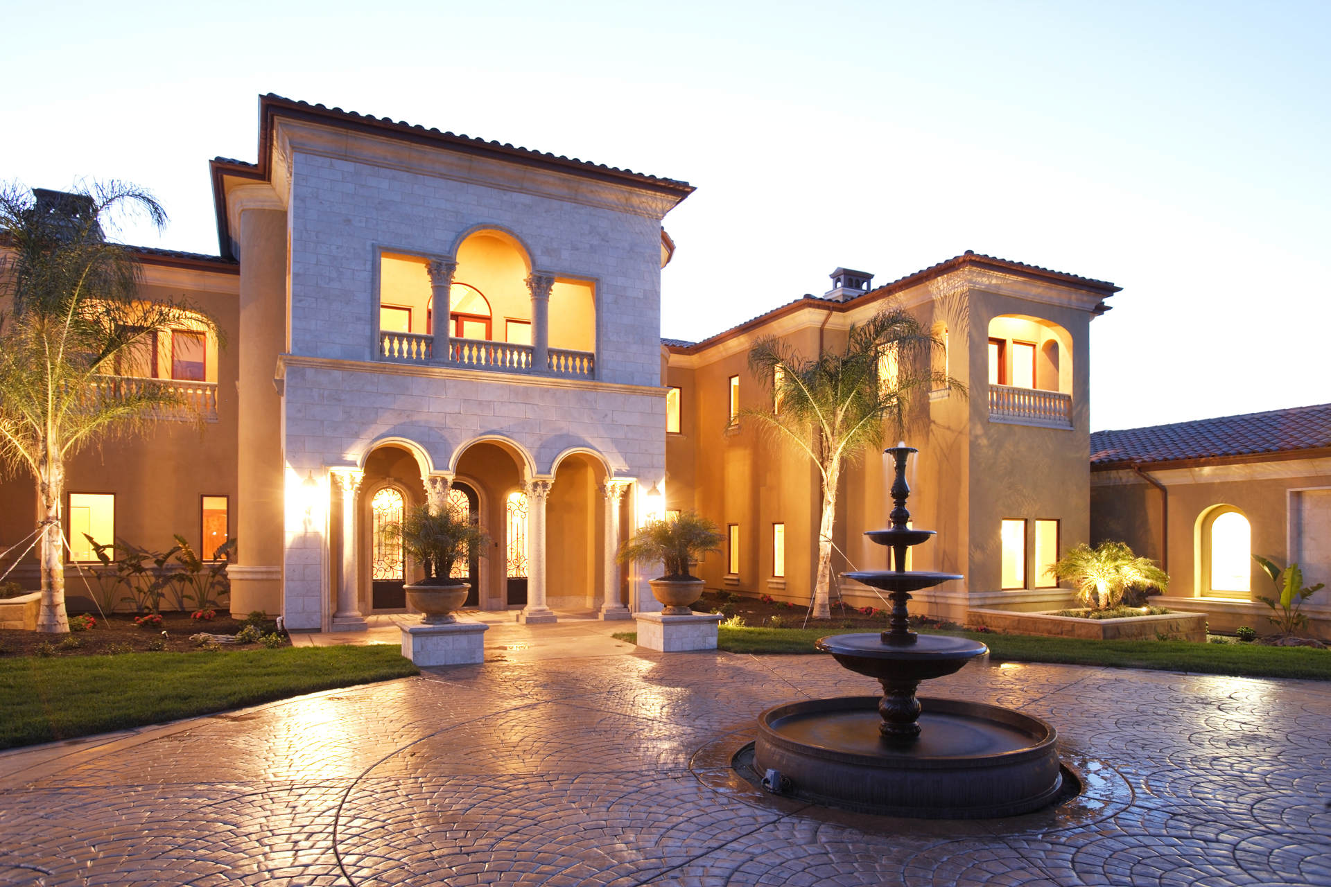 mansion with imprinted concrete on the entrance floor