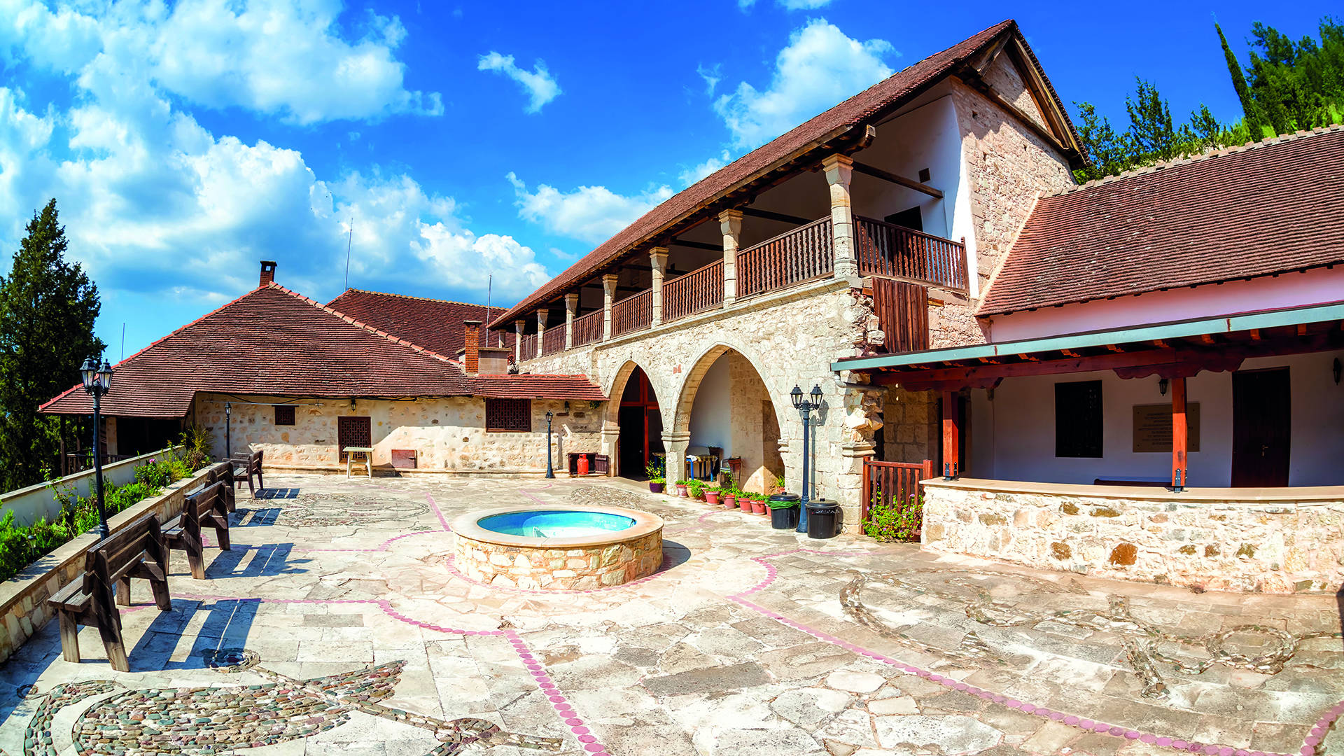 house terrace with grey stone imitation imprinted concrete floor