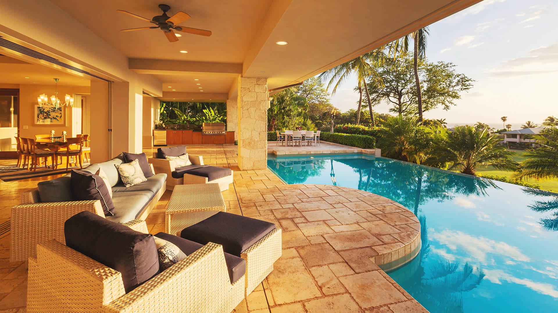 chalet with imprinted concrete in pool