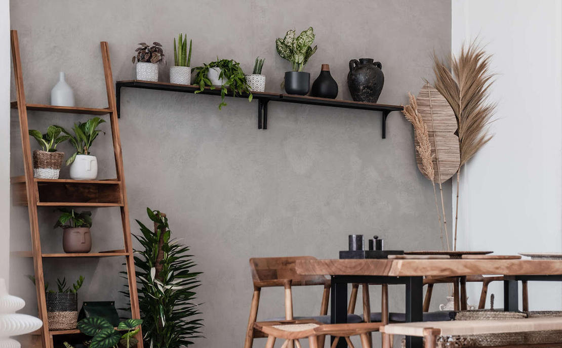 grey microcement dining room wall