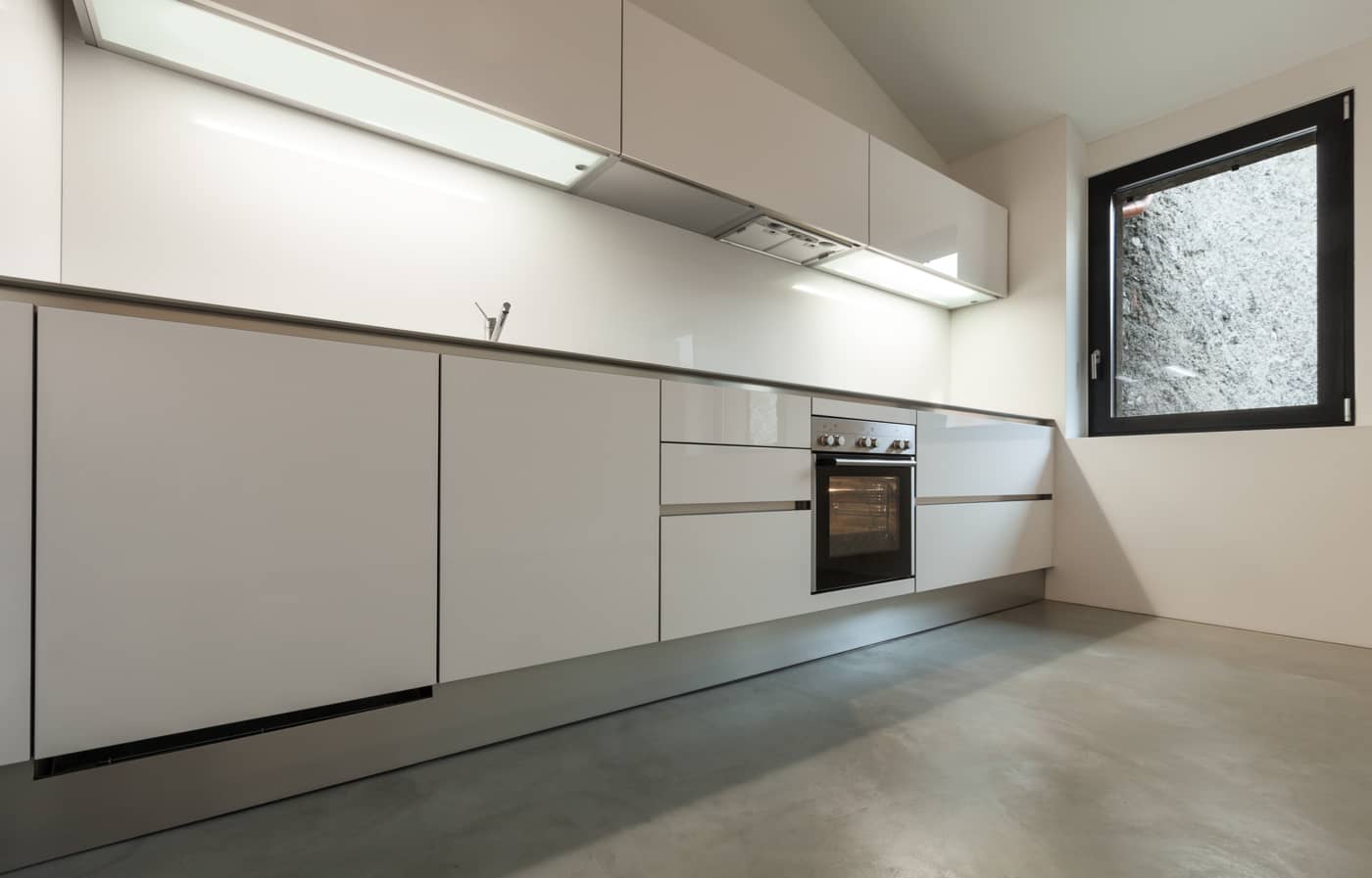 white microcement on kitchen walls