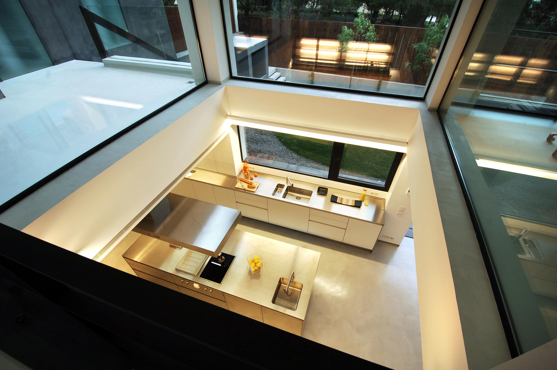 Kitchen with decorative concrete on the floor