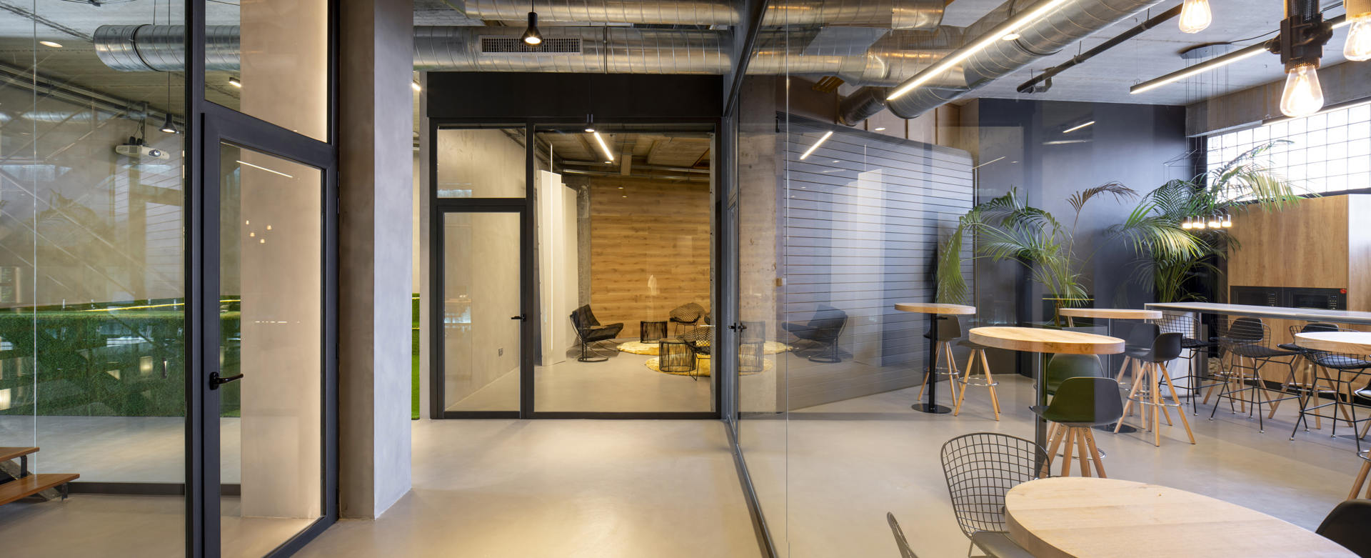 Office with decorative concrete floor