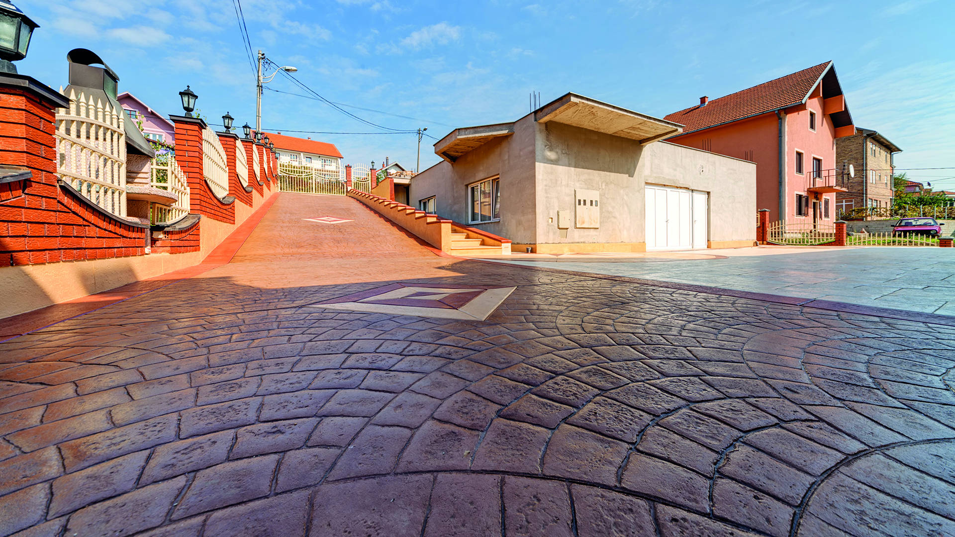 imprinted concrete ramp in residential area