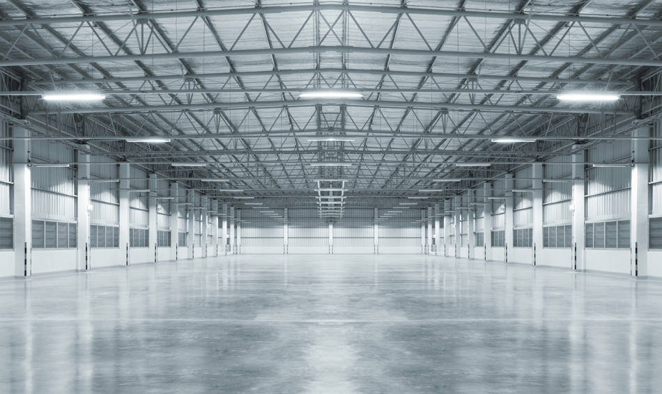 Industrial warehouse with polished concrete floor.