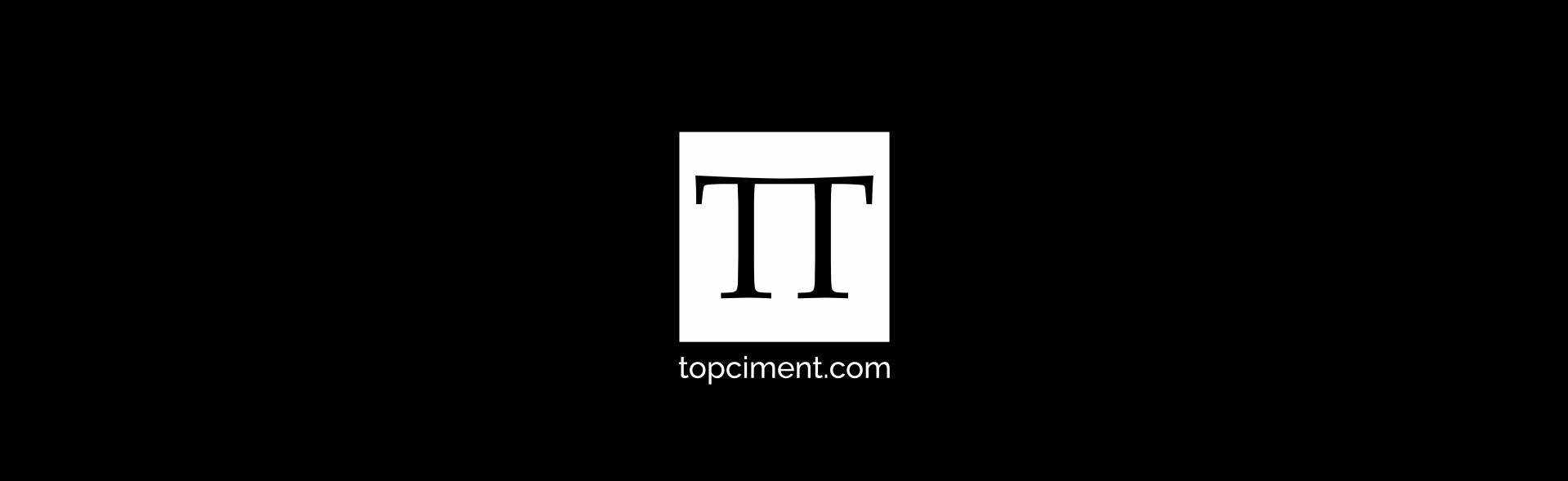 Topciment-logo mustalla taustalla