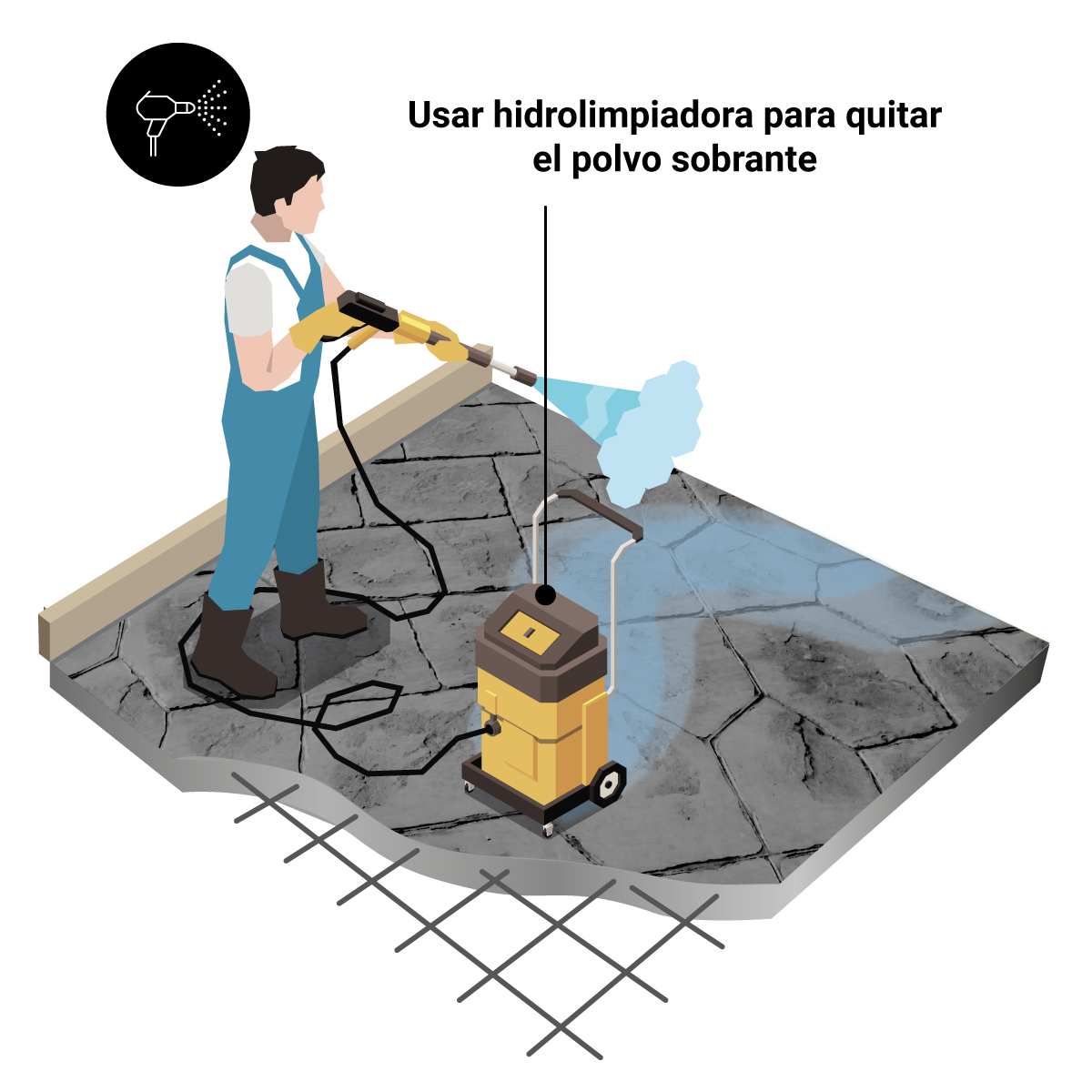 12. lépés a dombornyomott beton alkalmazása a padlón
