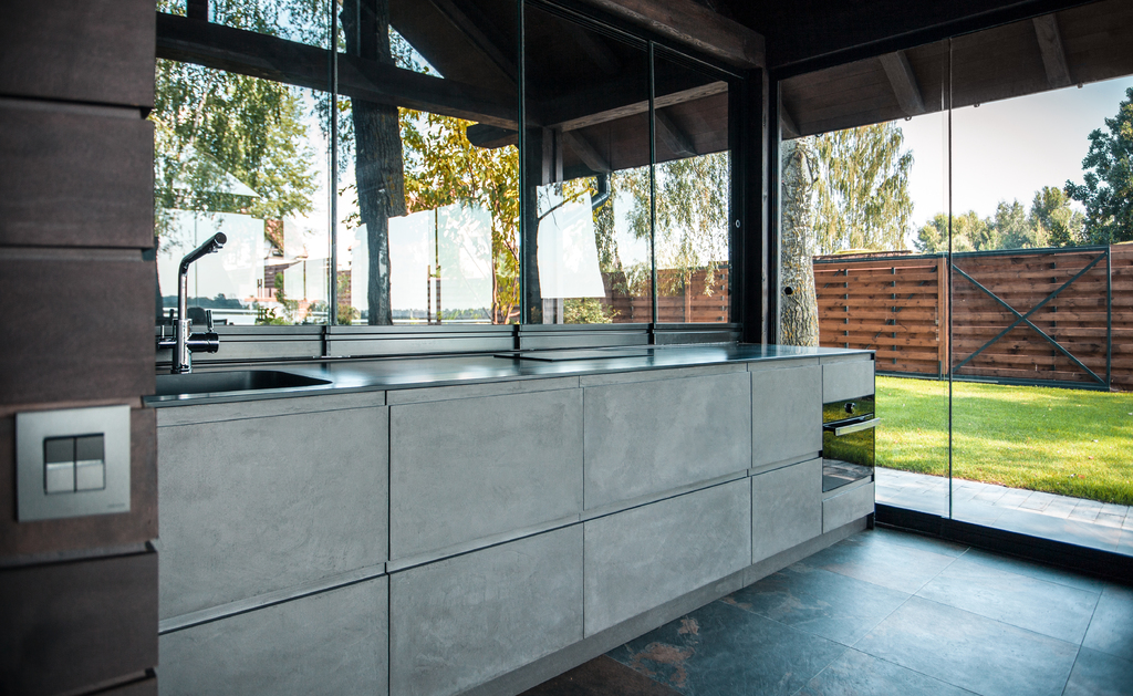 grey microcement kitchen with two fronts Grey microcement kitchen with two fronts