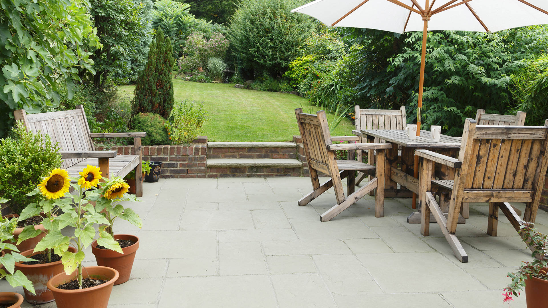 stamped concrete terrace and garden area 