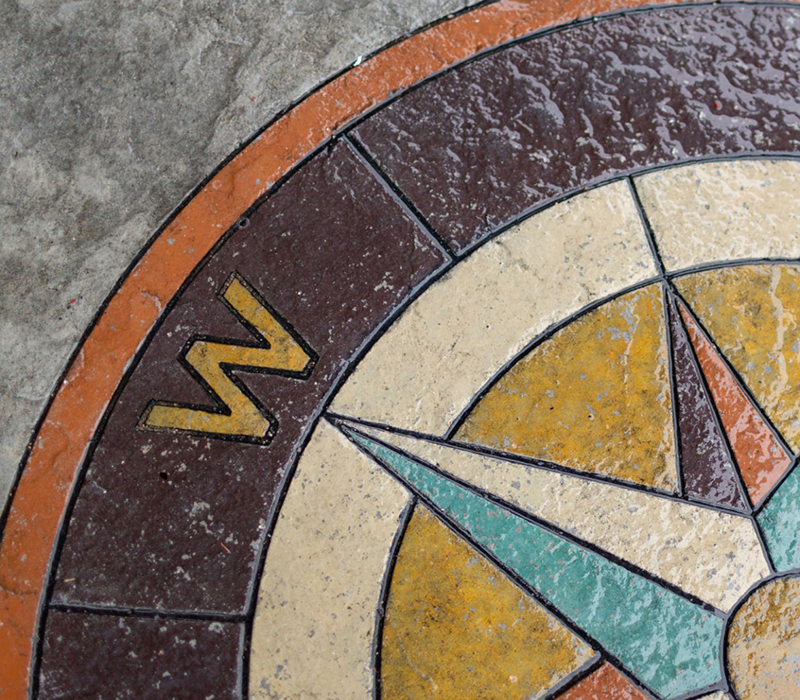 printed paving with coloured wind rose design printed floor covering with coloured wind rose design