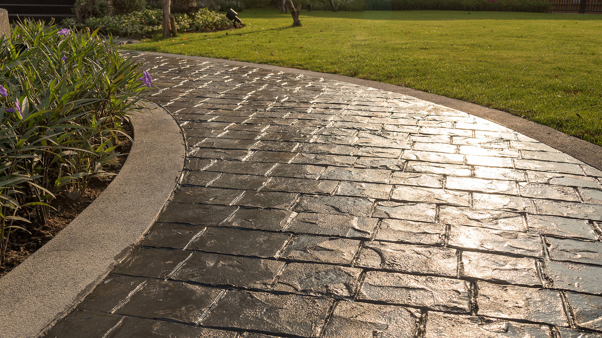 stamped concrete footbridge in park stamped concrete footbridge in a park